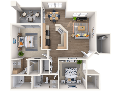 Floor plan for 2 beds, 2 baths, 1205 sqft